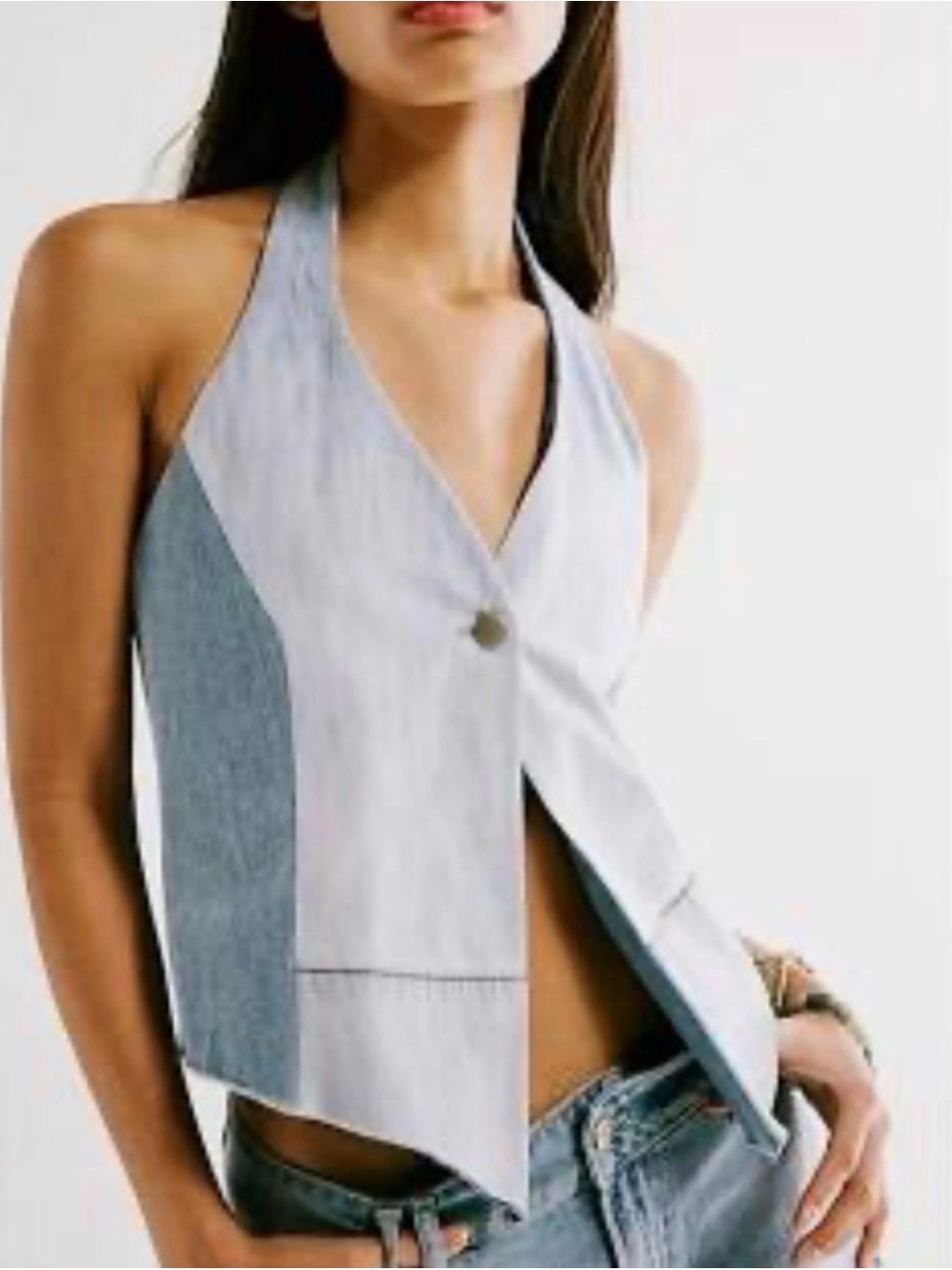 Free People Light Blue Halter Button-Front Camisole